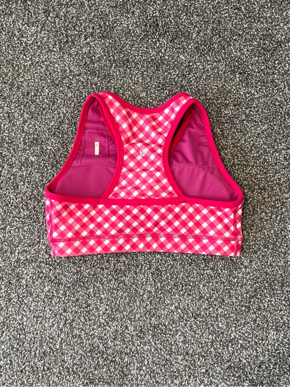 lululemon athletica Deep V Pink Gingham Sports Bra Size 6 - Picture 4 of 6